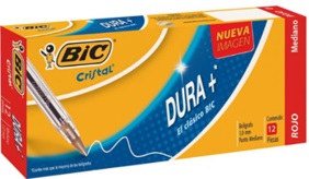 BIC HARD CRYSTAL PEN + MEDIUM POINT 1.0 MM RED INK 12 PIECES